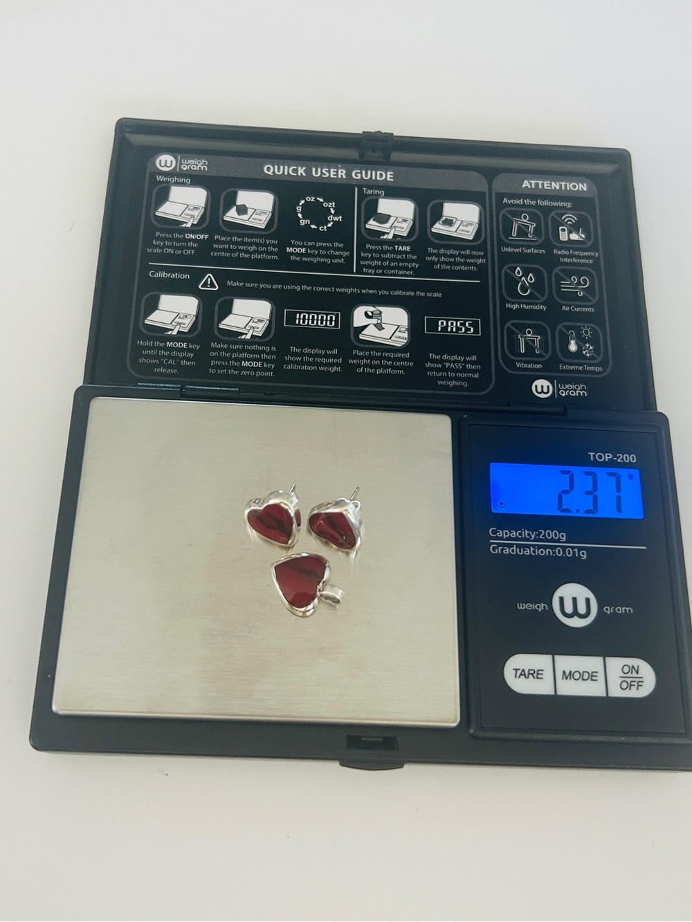 Taxco Mexico .925 Sterling Silver Heart Jewelry Set – Red Stone – Aprox  1.5 CM - Picture 8 of 10